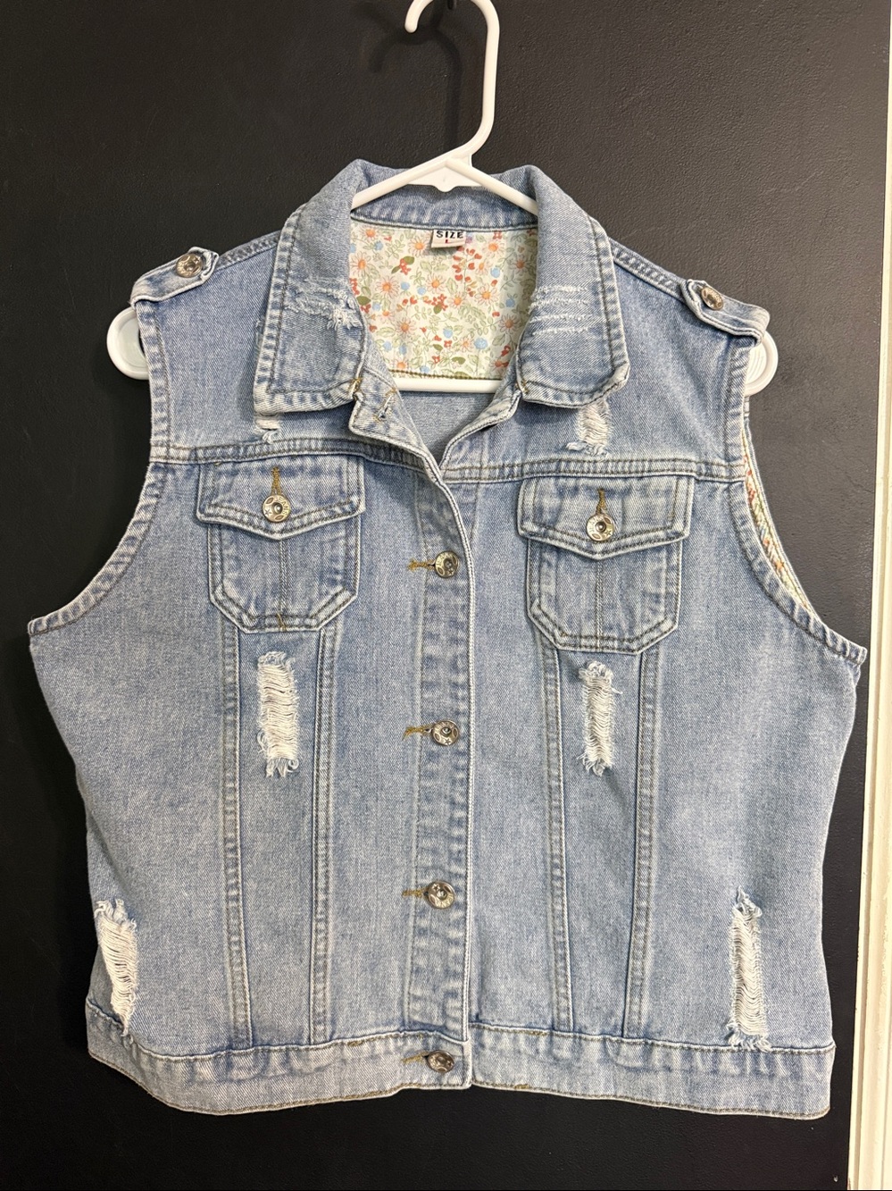 Unbranded Distressed Denim Vest Retro Size: L